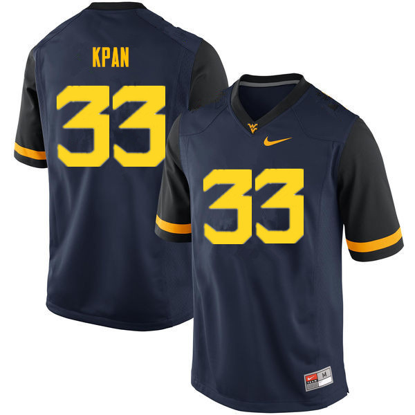 Men #33 T.J. Kpan West Virginia Mountaineers College Football Jerseys Sale-Navy